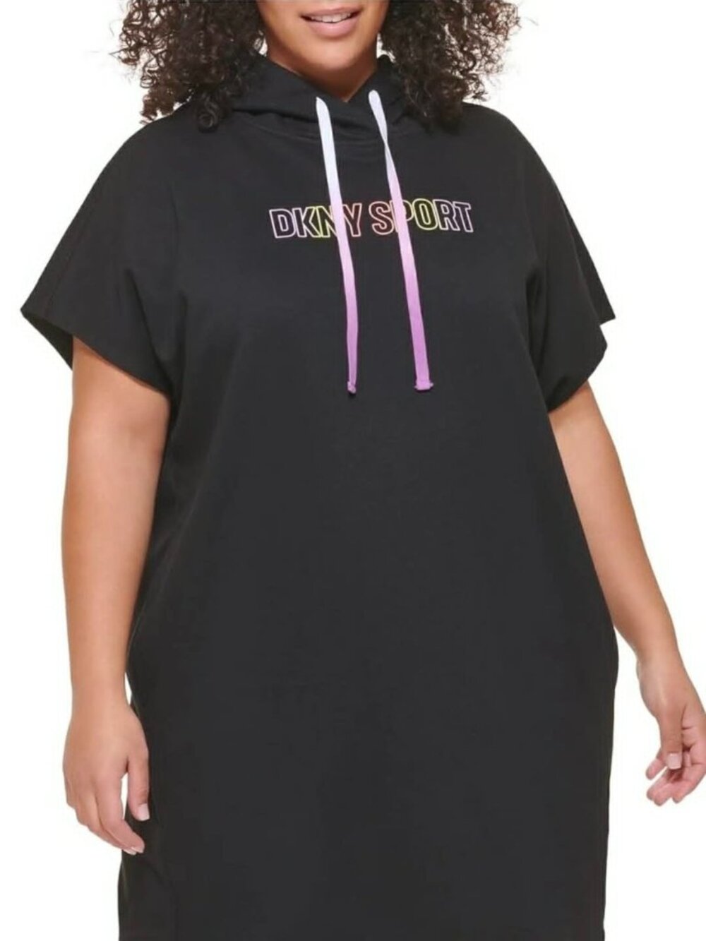 NWT DKNY SPORT Women Black Ombre Logo Short Sleeve Sweatshirt Dress 3X